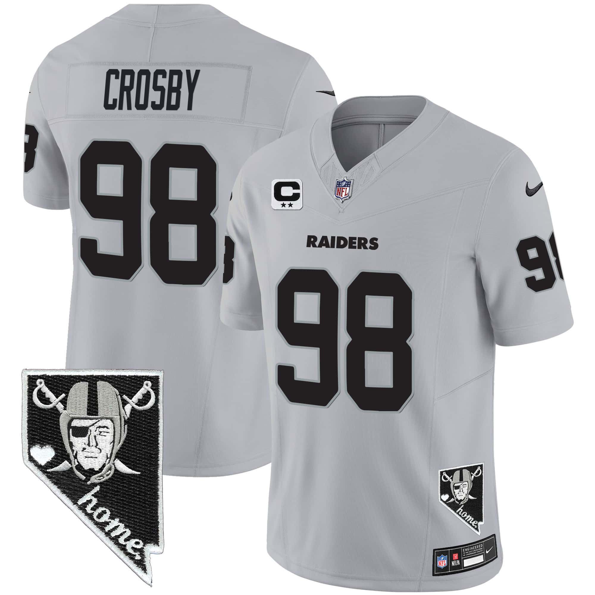 Men Oakland Raiders #98 Crosby Grey 2024 Nike Nevada Home Patch Vapor NFL Jersey
